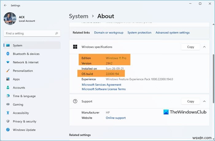 컴퓨터에 설치된 Windows 11/10 에디션, 버전, 빌드 확인 