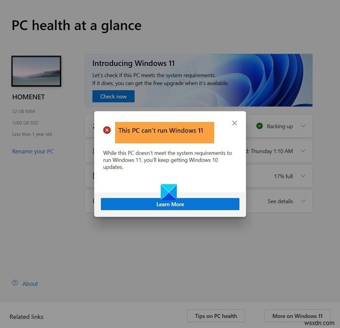 이 PC는 Windows 11을 실행할 수 없습니다. 수정하십시오! 