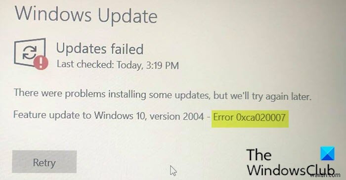 Windows 11/10에서 Windows 업데이트 오류 0xca020007 수정 