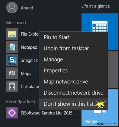 Windows 11/10의 시작 메뉴에서 가장 많이 사용하는 앱 제거 