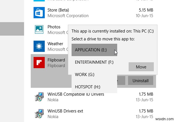 설정을 통해 Windows 앱을 다른 드라이브로 이동하는 방법 