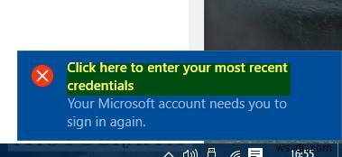 Windows 11/10에서 가장 최근의 자격 증명 메시지를 입력하려면 여기를 클릭하십시오. 