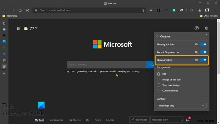 Windows 10의 Edge 브라우저에서 Greeting을 활성화 또는 비활성화하는 방법 