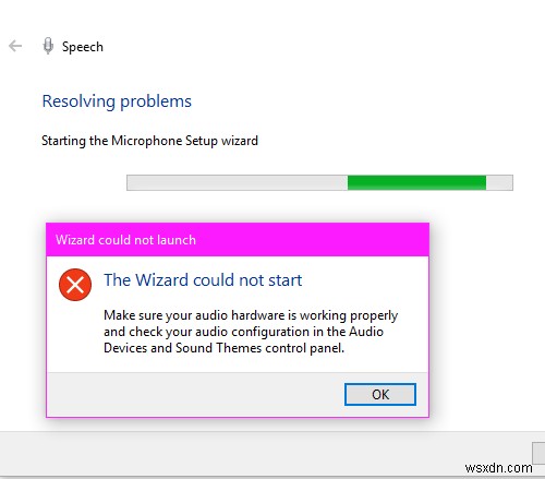 마법사가 Windows 10에서 마이크를 시작할 수 없습니다. 