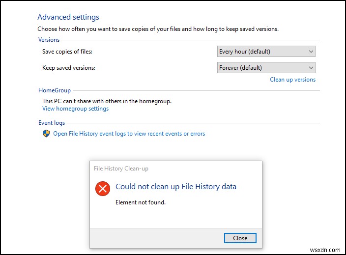 Windows 10에서 파일 기록 요소를 찾을 수 없음 오류 수정 