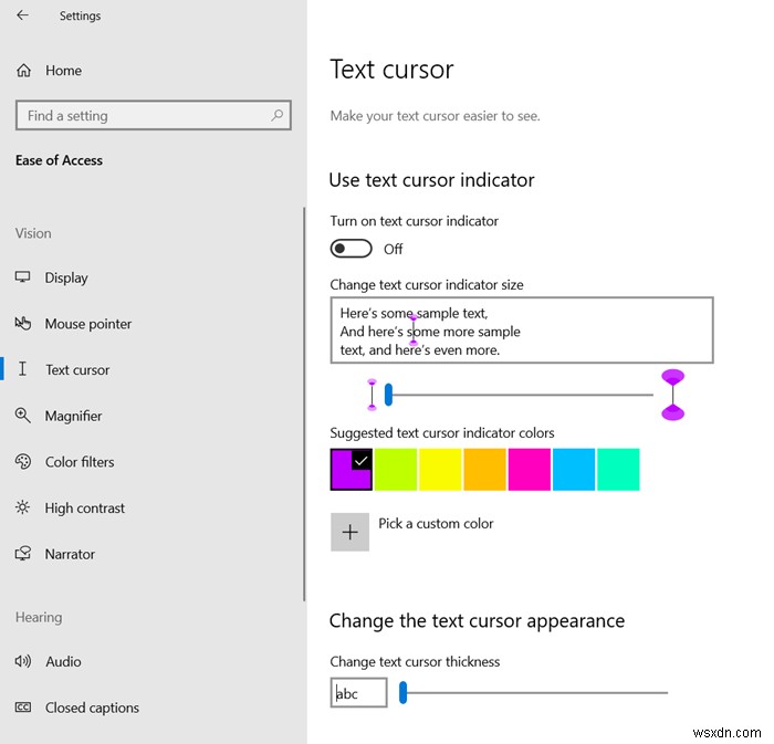 Windows 11/10에서 텍스트 커서 표시기 크기, 색상 및 두께 변경 