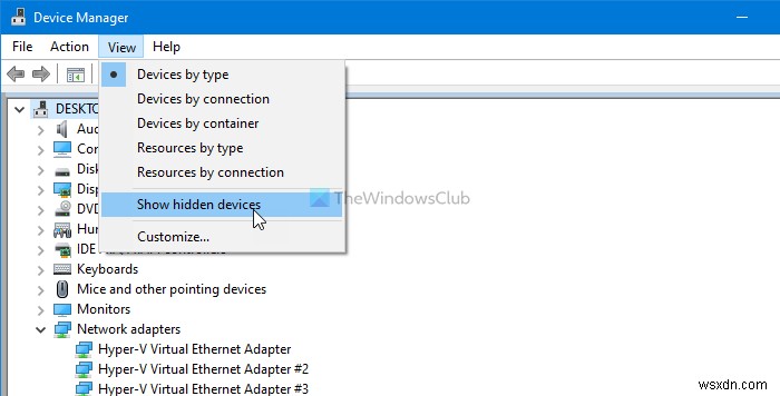 Windows 10의 장치 관리자에 Microsoft 호스팅 네트워크 가상 어댑터가 없습니다. 