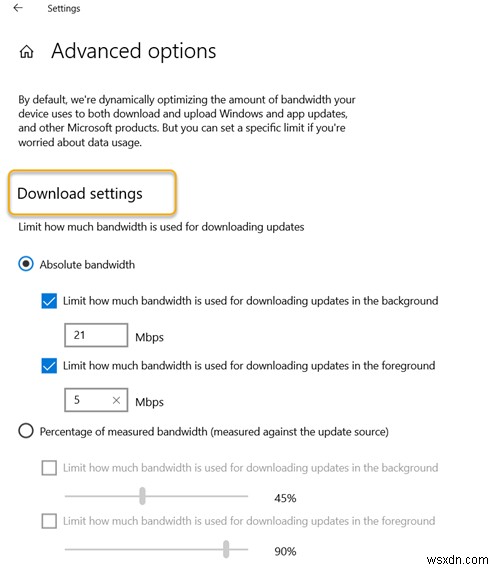 Windows 11/10에서 Windows 업데이트를 다운로드하는 데 사용할 수 있는 절대 대역폭 지정 
