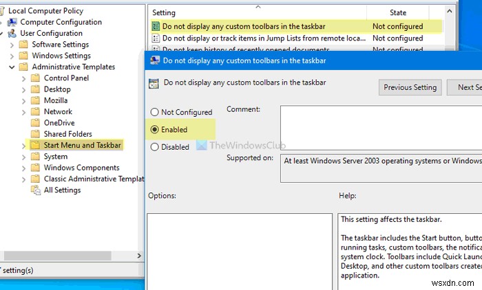 작업 표시줄에서 도구 모음 옵션을 표시하거나 숨기는 방법 Windows 10에서 컨텍스트 메뉴를 마우스 오른쪽 버튼으로 클릭 