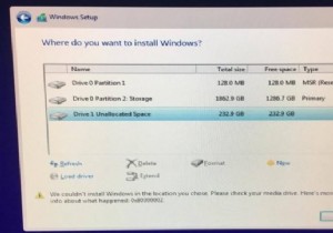 오류 0x80300002, 선택한 위치에 Windows를 설치할 수 없습니다. 
