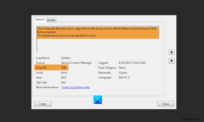 Windows 11/10에서 Service Control Manager 이벤트 ID 7001 수정 