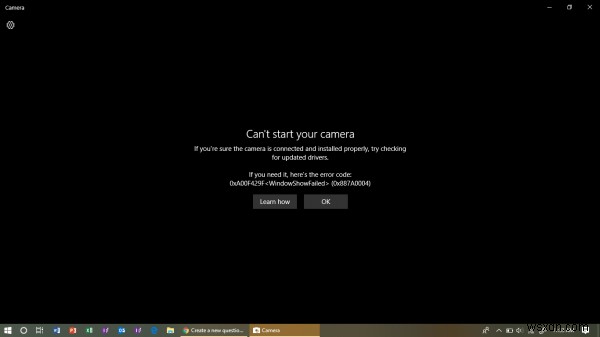Windows에서 카메라를 시작할 수 없습니다. 오류 0xA00F429F 