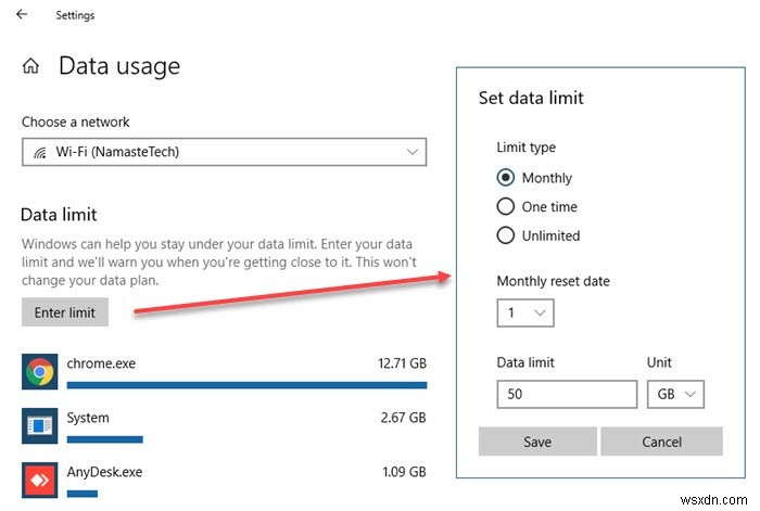 Windows 11/10에서 데이터 사용량 제한을 관리하는 방법 