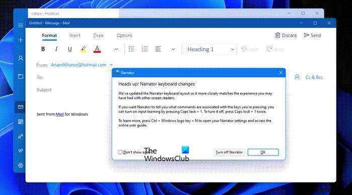 내레이터를 사용하여 Windows 메일 앱에서 이메일을 작성하는 방법 