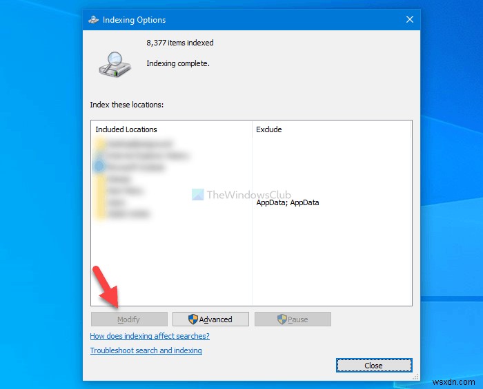 사용자가 Windows 10에서 검색 색인 위치를 수정하지 못하도록 하는 방법 