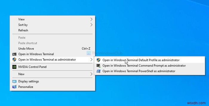 컨텍스트 메뉴에서 Open Windows Terminal을 관리자로 추가하는 방법 