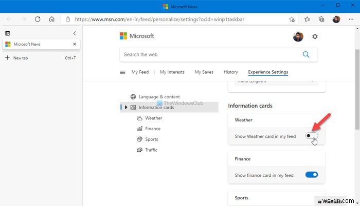Windows 11/10의 뉴스 및 관심 위젯에서 정보 카드를 표시하거나 숨기는 방법 