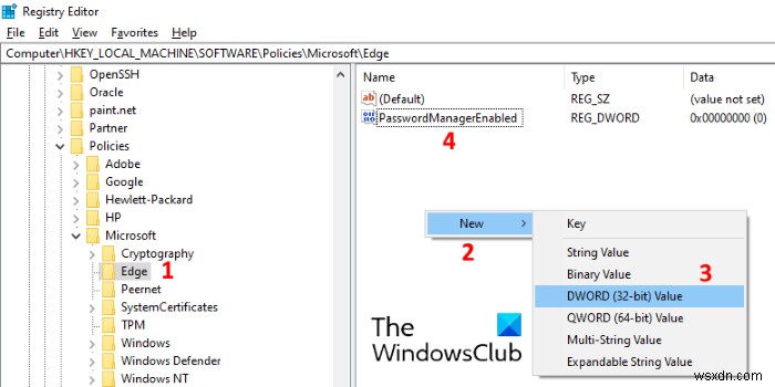 Windows 10에서 레지스트리 편집기를 사용하여 Edge에서 암호 저장 옵션을 비활성화하는 방법 