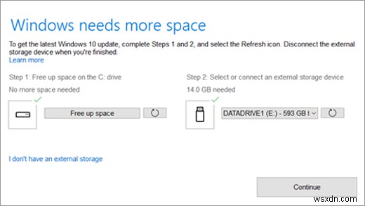 Windows에 더 많은 공간이 필요함:외부 저장소를 사용하여 Windows 11/10 업데이트 