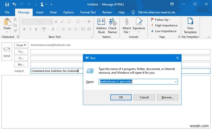 Windows 10용 Outlook용 명령줄 스위치 