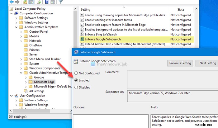Windows 10의 Microsoft Edge에서 Google SafeSearch를 시행하는 방법 