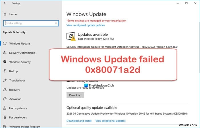 Windows 업데이트가 오류 코드 0x80071a2d로 실패했습니다. 