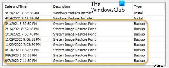 Windows 10의 시스템 복원에서 시스템 이미지 복원 지점을 삭제하는 방법 