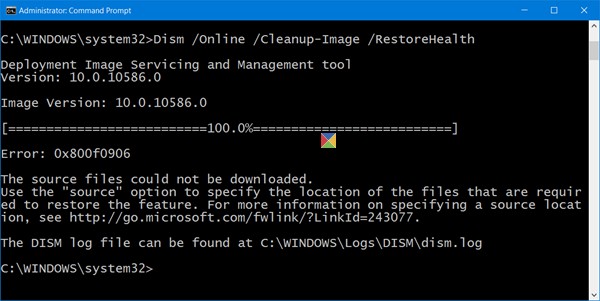 DISM 실패, 원본 파일을 찾을 수 없음, Windows 11/10에서 오류 0x800f081f 또는 0x800f0906 