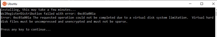 Ubuntu를 시작할 때 WslRegisterDistribution 오류 0xc03a001a로 실패 수정 