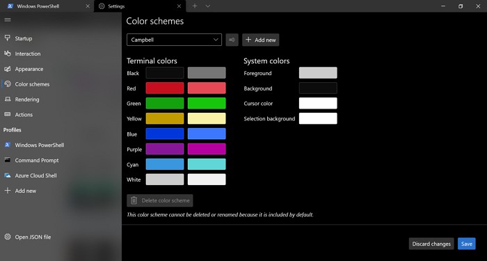 Windows 터미널에서 기본 색 구성표를 변경하는 방법 