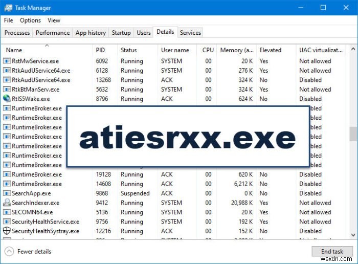 Windows 10 작업 관리자의 tiesrxx.exe는 무엇입니까? 
