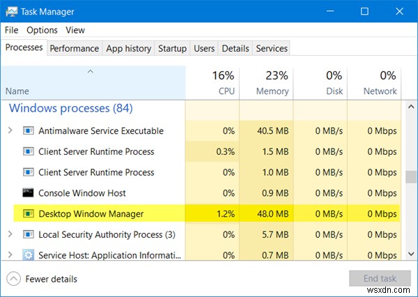 데스크탑 창 관리자 dwm.exe는 높은 CPU, GPU 또는 메모리를 사용합니다. 