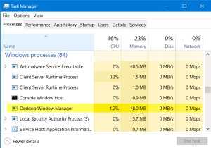 데스크탑 창 관리자 dwm.exe는 높은 CPU, GPU 또는 메모리를 사용합니다. 
