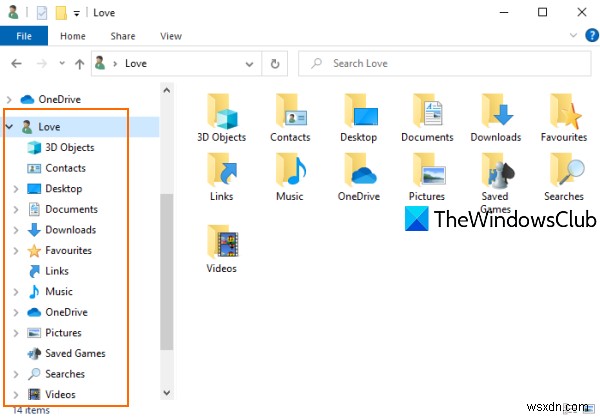 Windows 10 파일 탐색기의 탐색 창에 사용자 프로필 폴더를 추가하는 방법 