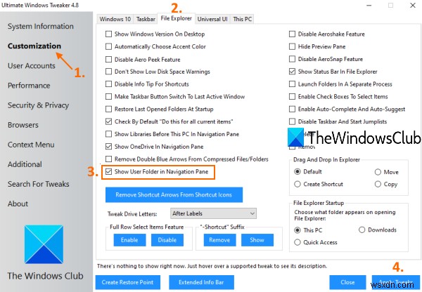 Windows 10 파일 탐색기의 탐색 창에 사용자 프로필 폴더를 추가하는 방법 