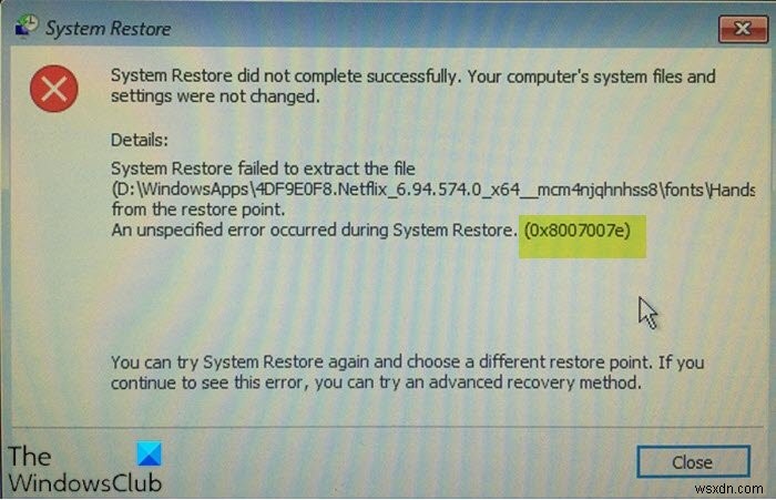 Windows 11/10에서 시스템 복원 오류 0x8007007e 수정 
