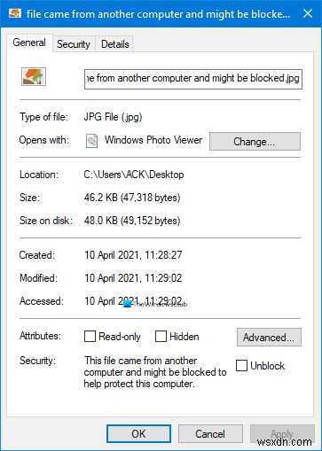 이 파일은 다른 컴퓨터에서 가져왔으며 이 컴퓨터를 보호하기 위해 차단되었을 수 있습니다. 
