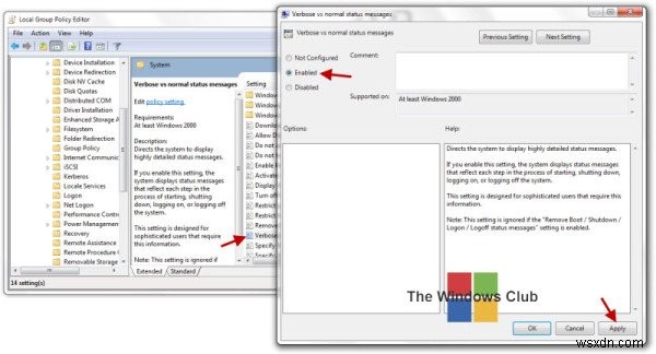 Windows 11/10에서 상세 또는 매우 상세한 상태 메시지 활성화 