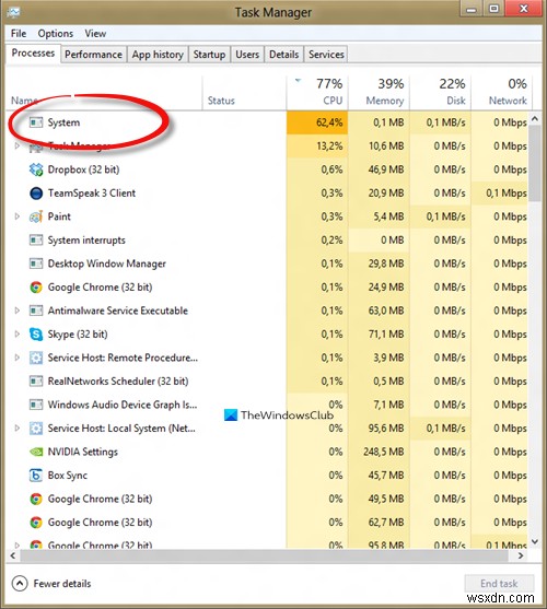 시스템 프로세스(ntoskrnl.exe) Windows 11/10에서 높은 디스크 또는 CPU 사용량 