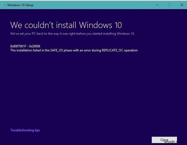 Windows 업데이트가 0x8007001f – 0x20006 오류와 함께 계속 실패함 