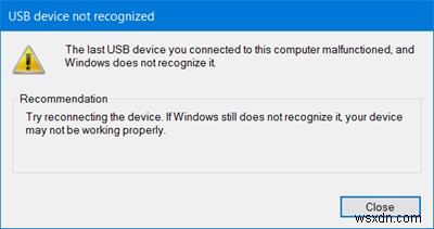 USB 장치가 인식되지 않음, 이 컴퓨터에 마지막으로 연결한 USB 장치가 오작동했습니다. 