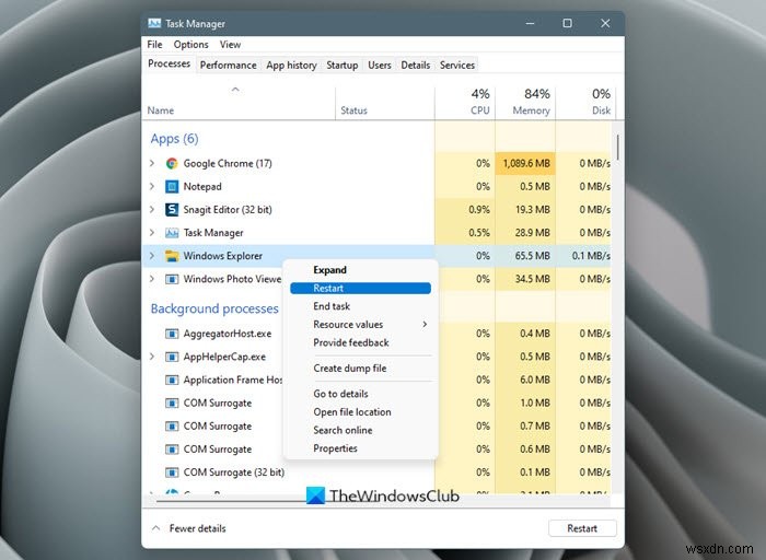 Windows 11/10에서 Windows 파일 탐색기를 쉽게 다시 시작하는 방법 