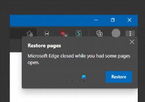 Edge 브라우저에서 페이지 복원 알림을 비활성화하는 방법 