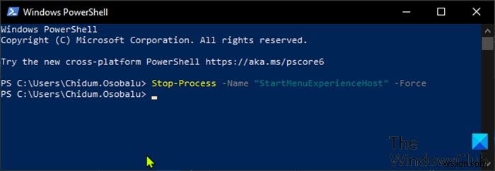 Windows 10에서 명령 프롬프트 또는 PowerShell을 사용하여 StartMenuExperienceHost.exe를 다시 시작하는 방법 
