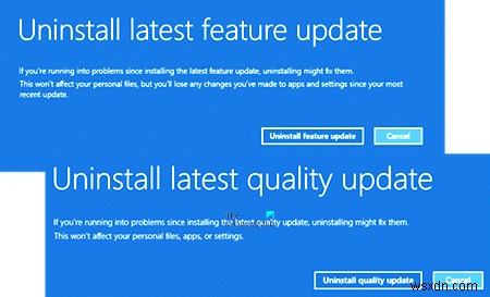 Windows 11/10에서 최신 품질 업데이트 또는 기능 업데이트를 제거하는 방법 