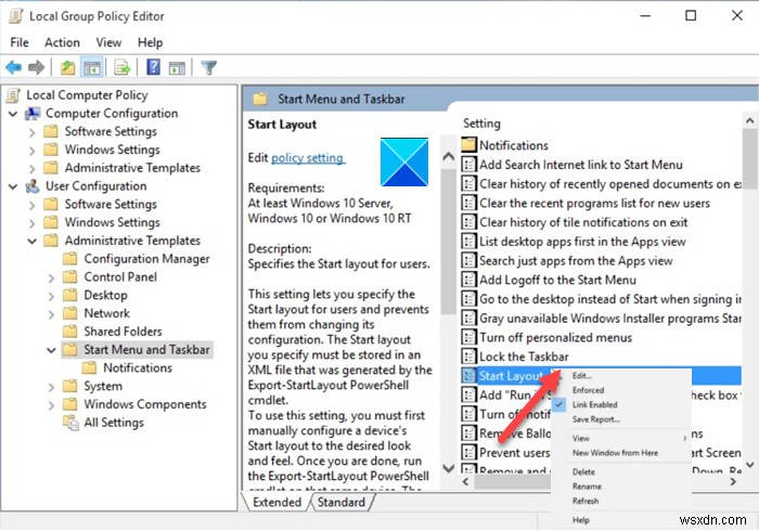 .xml 파일을 교체하여 Windows 10 시작 레이아웃을 사용자 지정하는 방법 