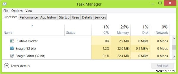 RuntimeBroker.exe 오류 및 높은 CPU, 메모리 및 디스크 사용 문제 