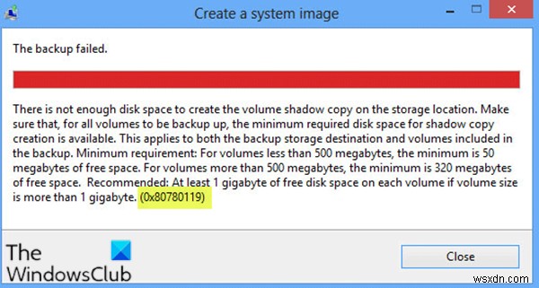 Windows 11/10에서 백업 실패, 0x80780119 오류 수정 
