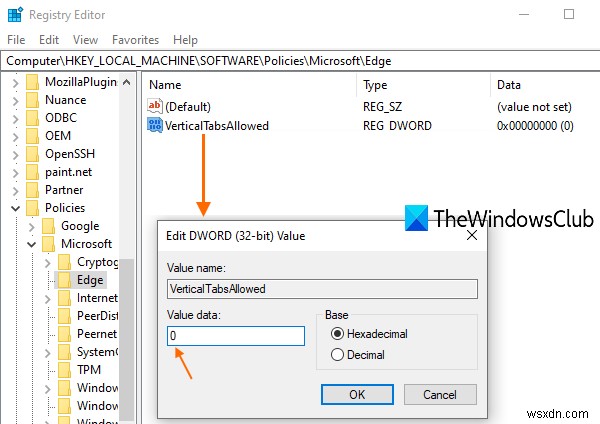 Windows 10에서 레지스트리를 사용하여 Microsoft Edge에서 세로 탭 비활성화 