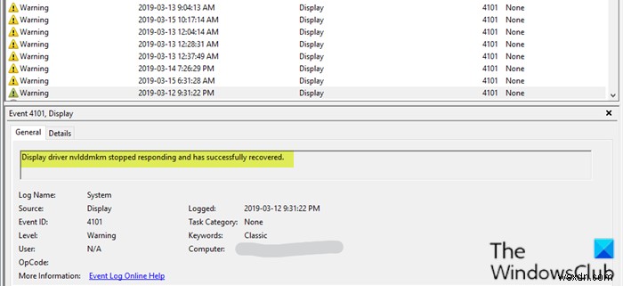 디스플레이 드라이버 nvlddmkm가 응답을 중지하고 성공적으로 복구되었습니다. 